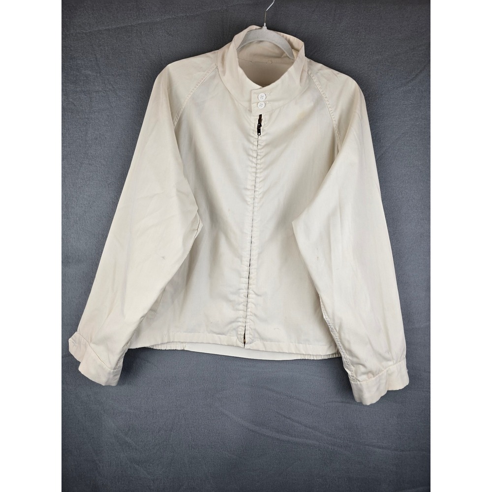 Vintage London Fog Jacket Men size 46R Cream Mock Neck Lightweight Windbreaker